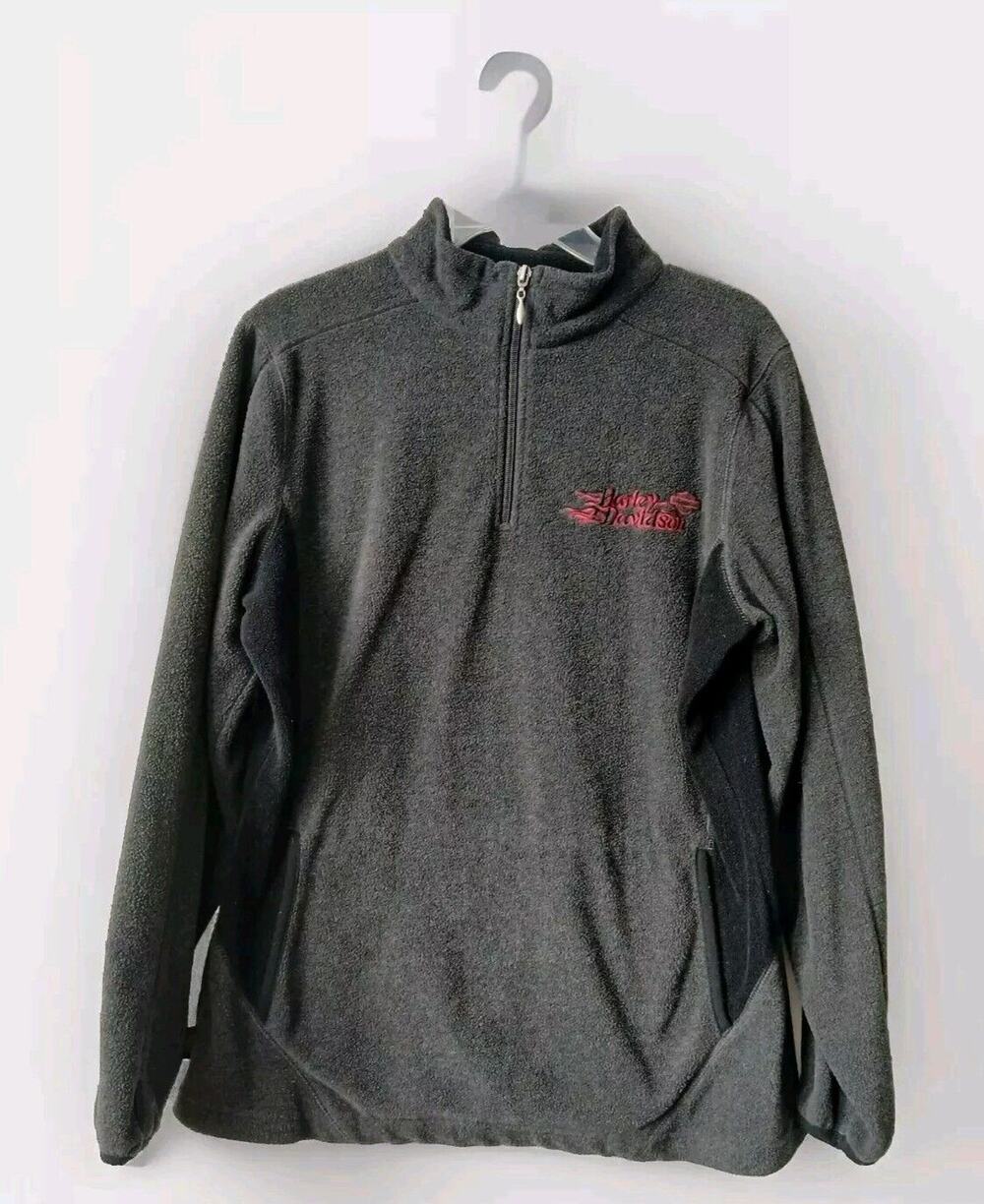 Harley Davidson Sweater Men's Large Black Fleece Motorcycle Fuzzy Bedford Texas